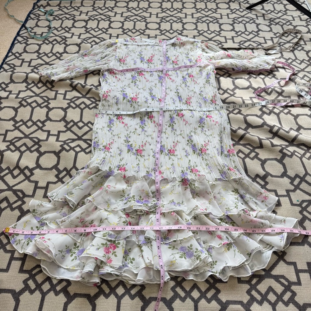 Judy Hornby I.Magnin Silk Floral Pleated Tiered Ruffle Dress 80s Art Deco Sz 14 - Picture 10 of 17